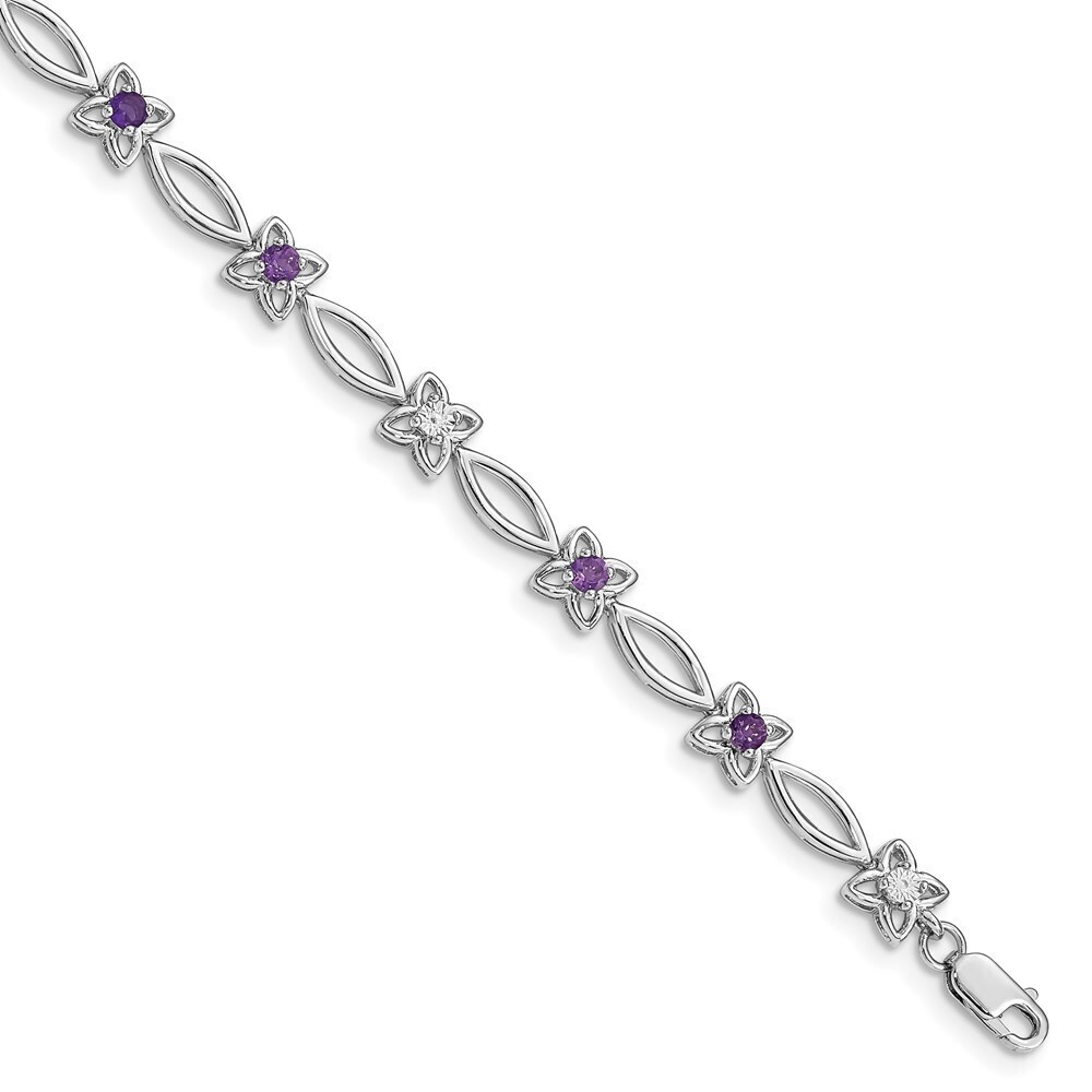 Kazi Luxury Sterling Silver Rhodium-plated Amethyst & Diamond Bracelet